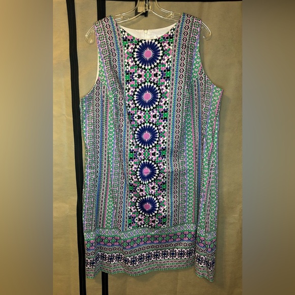 London Times Dresses & Skirts - London Times Womens 16W Preppy Coastal Pink Green Purple‎ White Print Dress